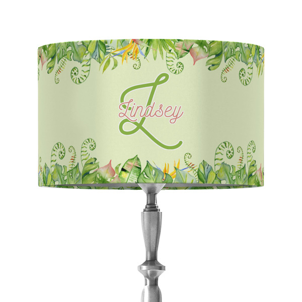 Custom Tropical Leaves Border 12" Drum Lamp Shade - Fabric (Personalized)