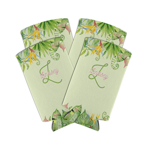 Custom Tropical Leaves Border Can Cooler (tall 12 oz) - Set of 4 (Personalized)