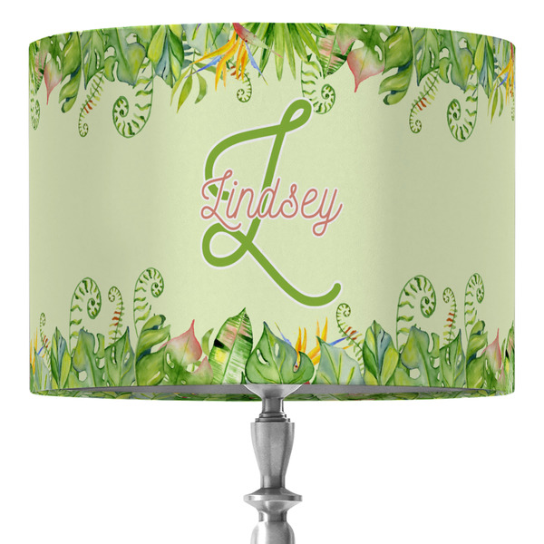 Custom Tropical Leaves Border 16" Drum Lamp Shade - Fabric (Personalized)