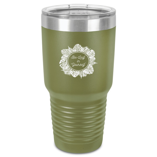 Custom Tropical Leaves Border 30 oz Stainless Steel Tumbler - Olive - Single-Sided (Personalized)