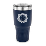 Tropical Leaves Border 30 oz Stainless Steel Tumbler - Navy - Single Sided (Personalized)