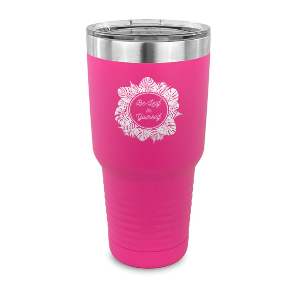 Custom Tropical Leaves Border 30 oz Stainless Steel Tumbler - Pink - Single Sided (Personalized)