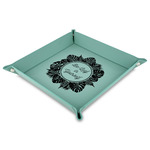 Tropical Leaves Border Faux Leather Dice Tray - 9" x 9"  - Teal (Personalized)