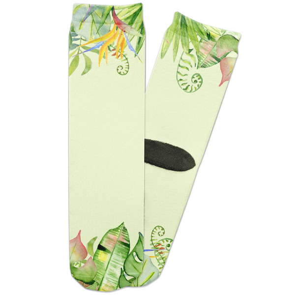 Custom Tropical Leaves Border Adult Crew Socks