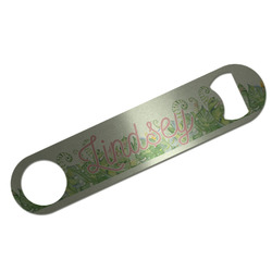 Tropical Leaves Border Bar Bottle Opener - Silver w/ Name and Initial