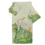 Tropical Leaves Border Bath Towel Set - 3 Pcs (Personalized)