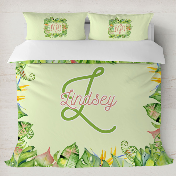 Custom Tropical Leaves Border Duvet Cover Set - King (Personalized)