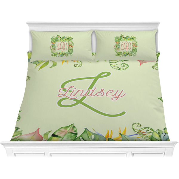 Custom Tropical Leaves Border Comforter Set - King (Personalized)