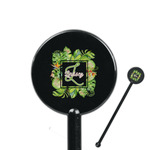 Tropical Leaves Border 5.5" Round Plastic Stir Sticks - Black - Double Sided (Personalized)