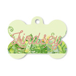 Tropical Leaves Border Bone Shaped Dog ID Tag - Small (Personalized)