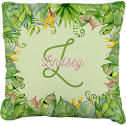 Tropical Leaves Border Faux-Linen Throw Pillow (Personalized)