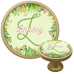 Tropical Leaves Border Cabinet Knob - Gold (Personalized)