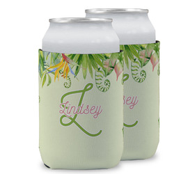 Tropical Leaves Border Can Cooler (12 oz) w/ Name and Initial