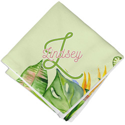 Tropical Leaves Border Cloth Cocktail Napkin - Single w/ Name and Initial