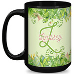 Tropical Leaves Border 15 Oz Coffee Mug - Black (Personalized)