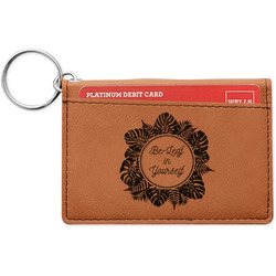 Tropical Leaves Border Leatherette Keychain ID Holder - Double Sided (Personalized)