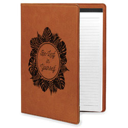 Tropical Leaves Border Leatherette Portfolio with Notepad - Large - Single Sided (Personalized)