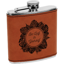 Tropical Leaves Border Leatherette Wrapped Stainless Steel Flask (Personalized)