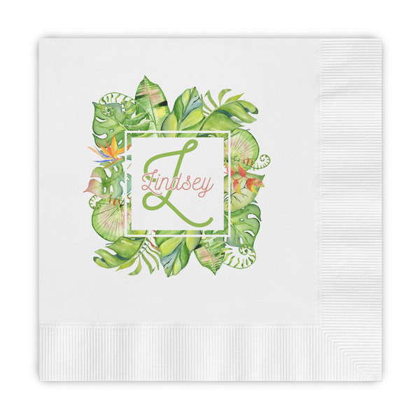 Custom Tropical Leaves Border Embossed Decorative Napkins (Personalized)