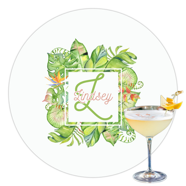 Custom Tropical Leaves Border Printed Drink Topper - 3.5" (Personalized)