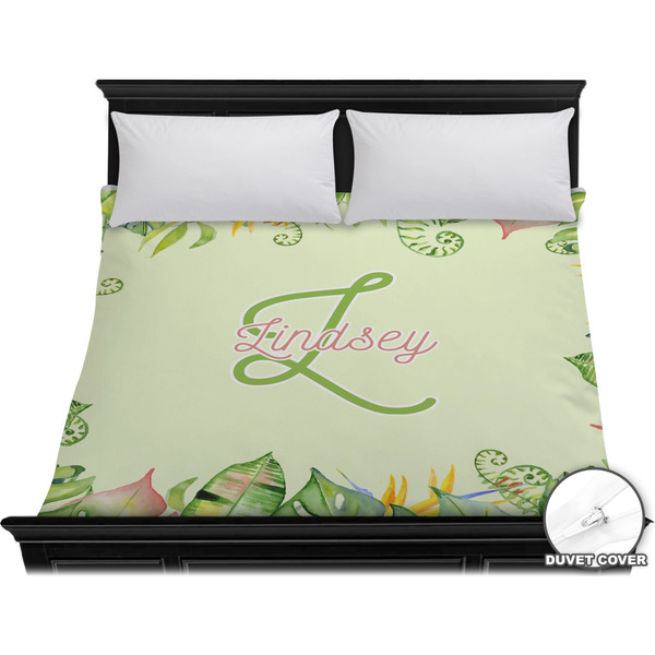 Custom Tropical Leaves Border Duvet Cover - King (Personalized)