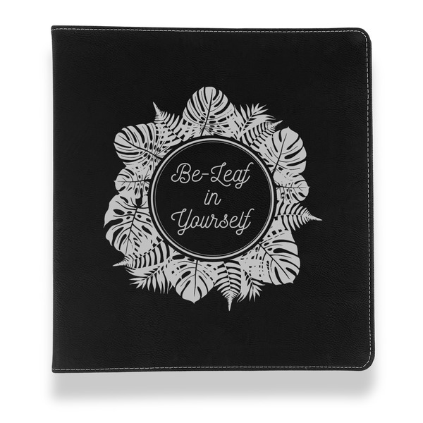 Custom Tropical Leaves Border Leather Binder - 1" - Black (Personalized)