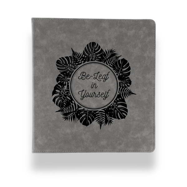 Custom Tropical Leaves Border Leather Binder - 1" - Grey (Personalized)