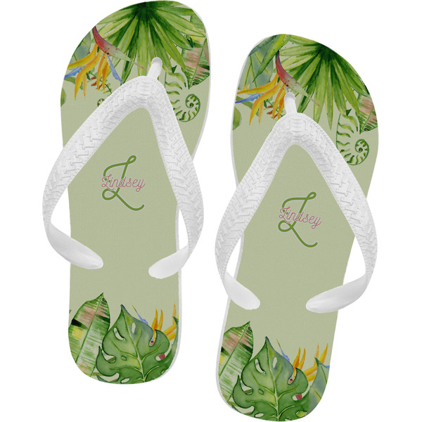 Custom Tropical Leaves Border Flip Flops (Personalized)