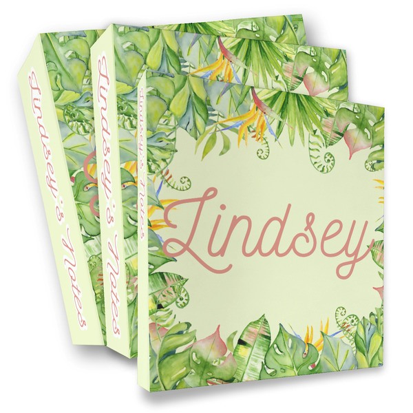 Custom Tropical Leaves Border 3 Ring Binder - Full Wrap (Personalized)