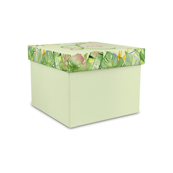 Custom Tropical Leaves Border Gift Box with Lid - Canvas Wrapped - Small (Personalized)