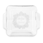 Tropical Leaves Border Glass Cake Dish with Truefit Lid - 8in x 8in (Personalized)