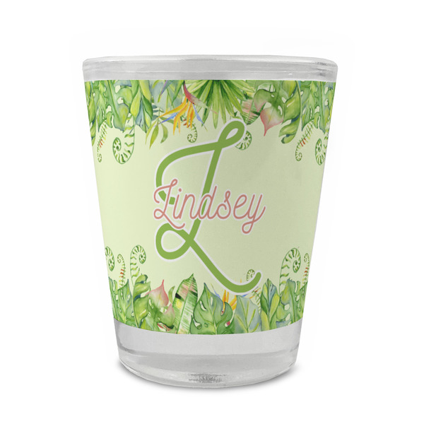 Custom Tropical Leaves Border Glass Shot Glass - 1.5 oz - Set of 4 (Personalized)