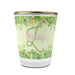 Tropical Leaves Border Glass Shot Glass - 1.5 oz - with Gold Rim - Single (Personalized)