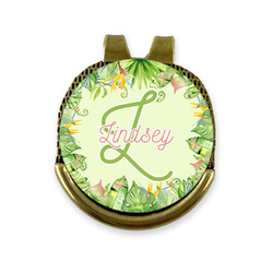 Tropical Leaves Border Golf Ball Marker - Hat Clip - Gold