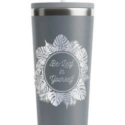 Tropical Leaves Border RTIC Everyday Tumbler with Straw - 28oz - Grey - Double-Sided (Personalized)