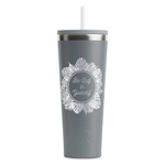 Tropical Leaves Border RTIC Everyday Tumbler with Straw - 28oz - Grey - Double-Sided (Personalized)