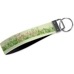 Tropical Leaves Border Wristlet Webbing Keychain Fob (Personalized)