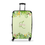 Tropical Leaves Border Suitcase - 28" Large - Checked w/ Name and Initial