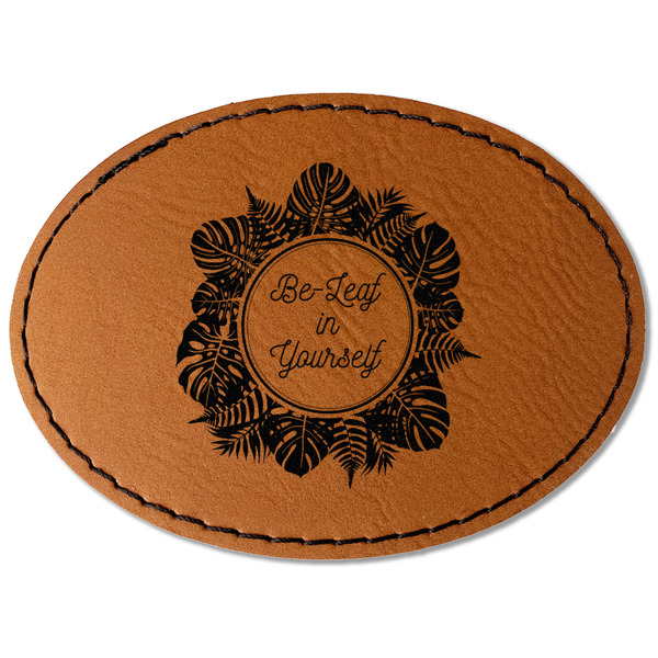 Custom Tropical Leaves Border Faux Leather Iron On Patch - Oval (Personalized)