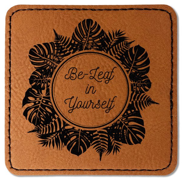 Custom Tropical Leaves Border Faux Leather Iron On Patch - Square (Personalized)