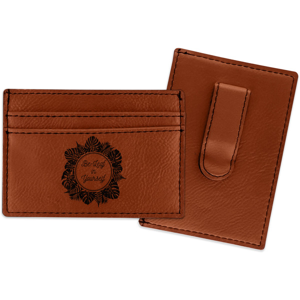 Custom Tropical Leaves Border Leatherette Wallet with Money Clip (Personalized)