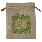Tropical Leaves Border Medium Burlap Gift Bag - Front (Personalized)
