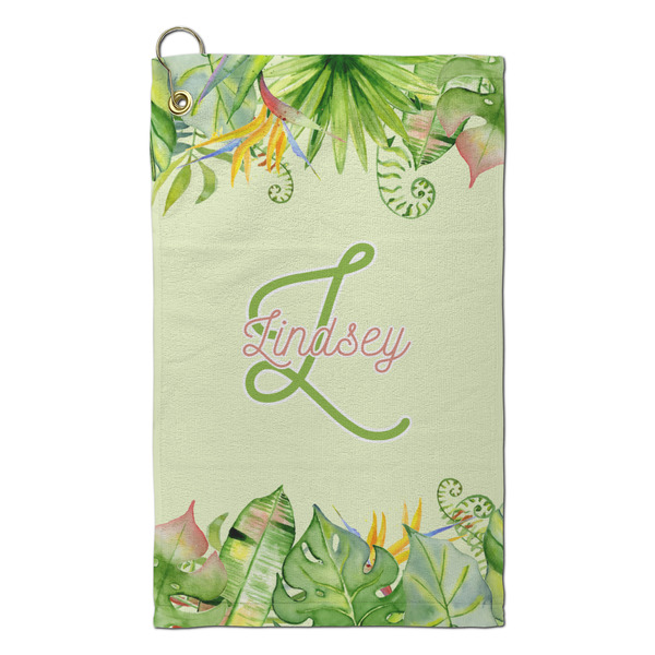 Custom Tropical Leaves Border Microfiber Golf Towel - Small (Personalized)