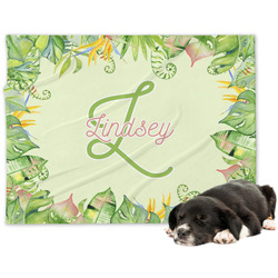 Tropical Leaves Border Dog Blanket - Large (Personalized)