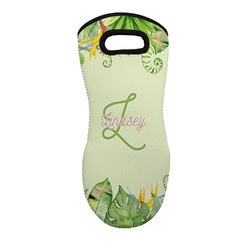 Tropical Leaves Border Neoprene Oven Mitt - Single w/ Name and Initial