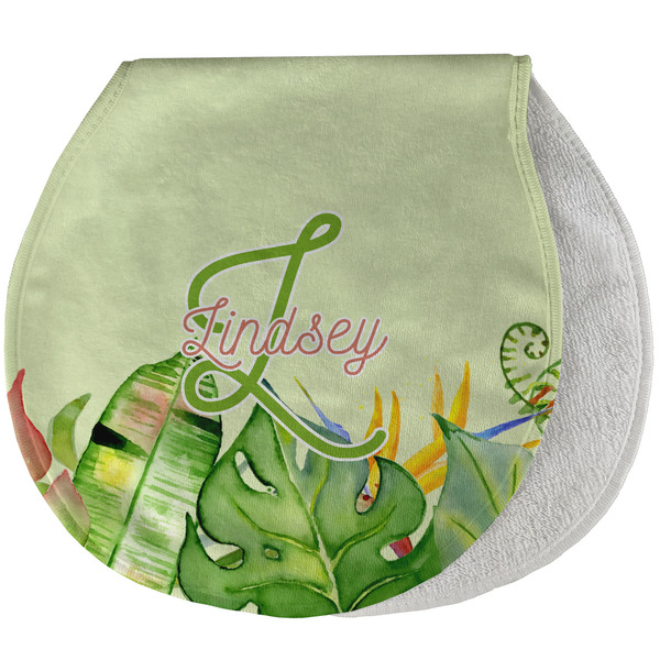 Custom Tropical Leaves Border Burp Pad - Velour w/ Name and Initial