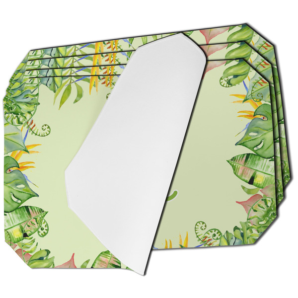 Custom Tropical Leaves Border Dining Table Mat - Octagon - Set of 4 (Single-Sided) w/ Name and Initial