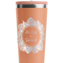 Tropical Leaves Border RTIC Everyday Tumbler with Straw - 28oz - Peach - Double-Sided (Personalized)