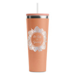 Tropical Leaves Border RTIC Everyday Tumbler with Straw - 28oz - Peach - Single-Sided (Personalized)