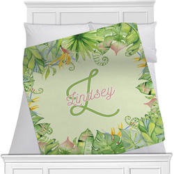 Tropical Leaves Border Minky Blanket - Twin / Full - 80"x60" - Double Sided (Personalized)